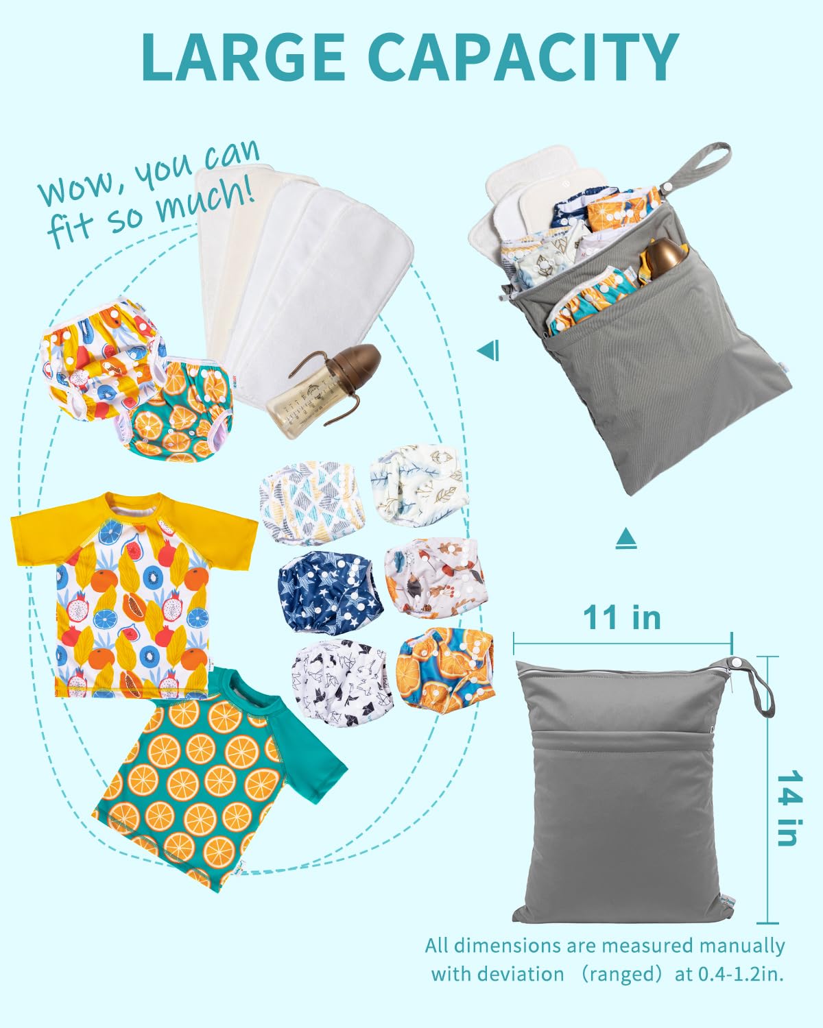 babygoal Wet Dry Bags for Baby Cloth Diapers, Washable Travel Bags, Beach, Pool, Gym Bag for Swimsuits & Wet Clothes with Two Zippered Pockets