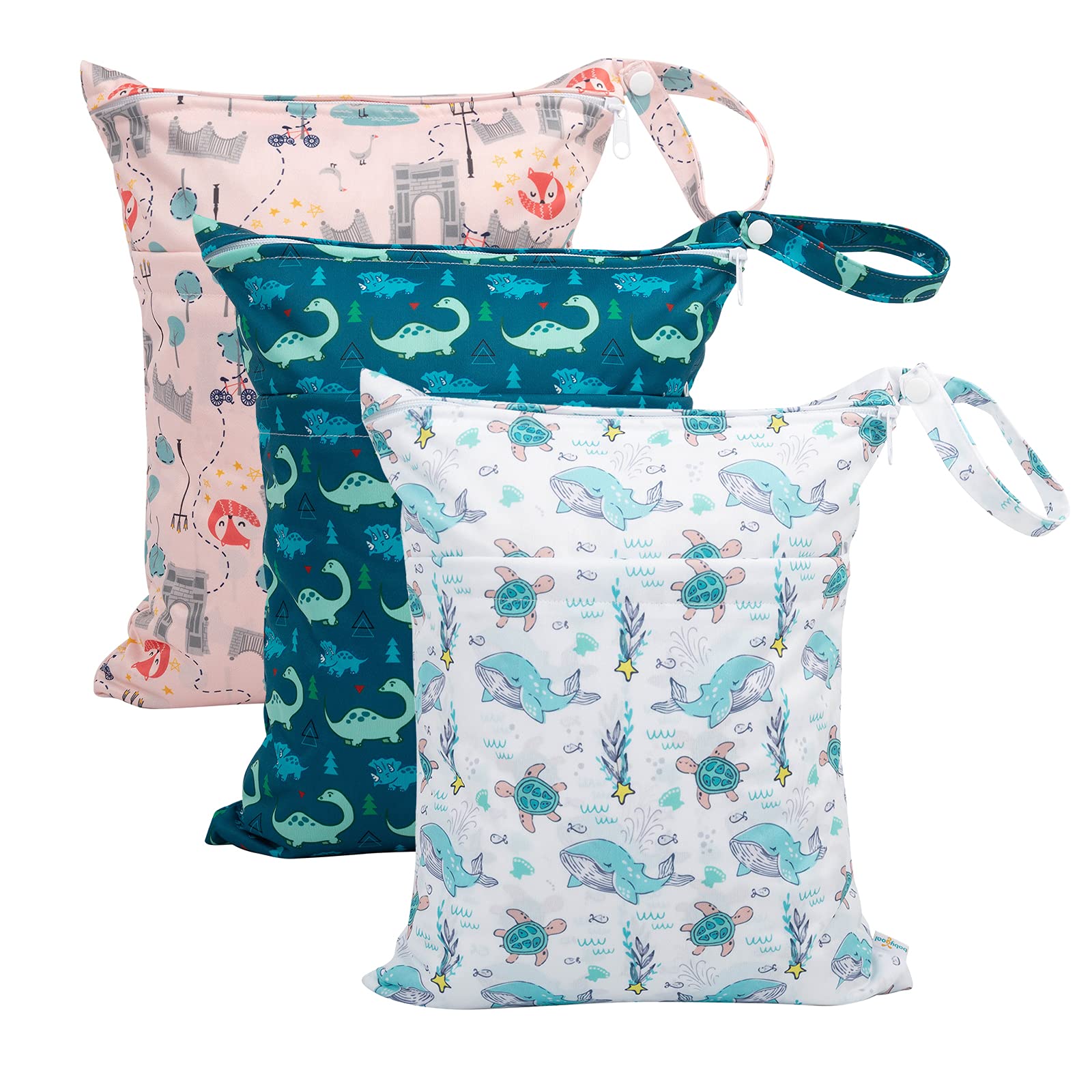babygoal Wet Dry Bags for Baby Cloth Diapers, Washable Travel Bags, Beach, Pool, Gym Bag for Swimsuits & Wet Clothes with Two Zippered Pockets