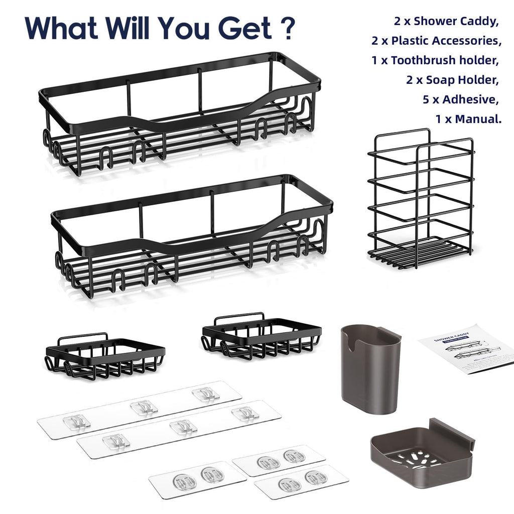 NESOMI 7-Pack Shower Caddy Adhesive,Stainless Steel Shower Organizer Shelf