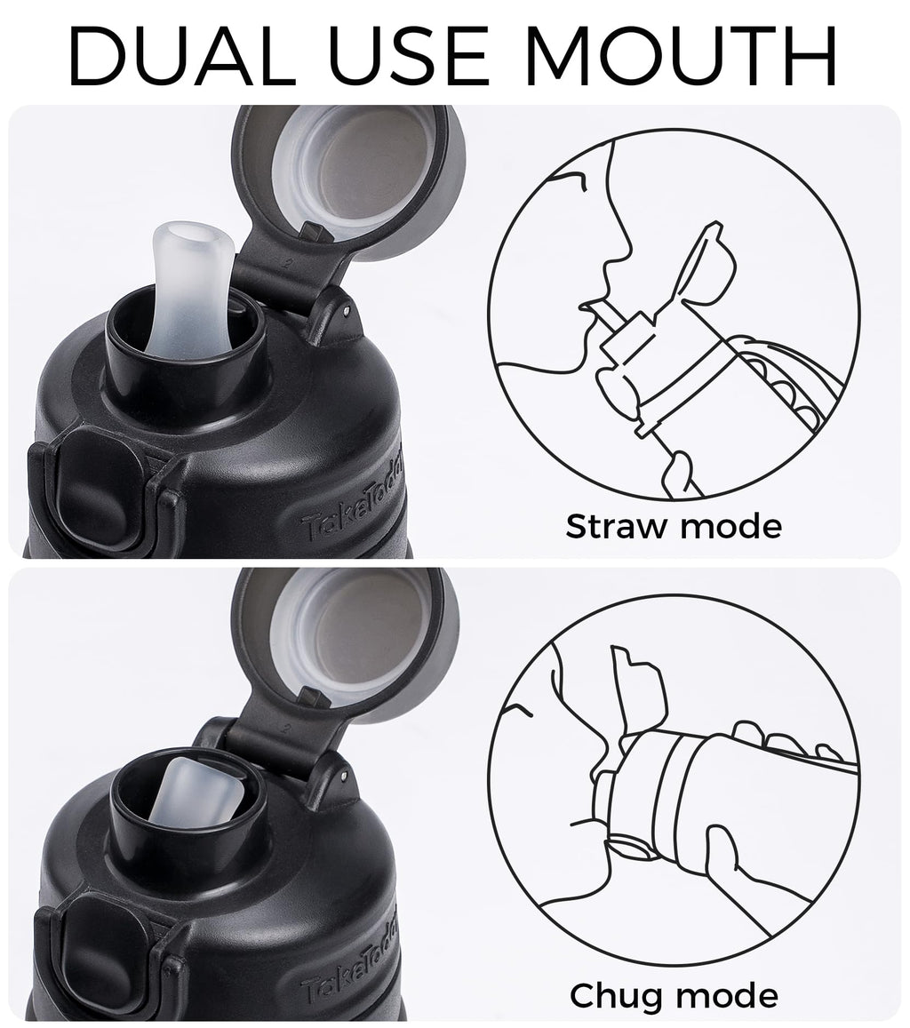 TakeToday Collapsible Water Bottles 21oz (600mL), Foldable Platinum Silicone Travel Water Bottle with Straw & Carry Strap, Leak-Resistant Screw Lid, Wide Mouth, BPA-Free for Hiking, Camping, Travel