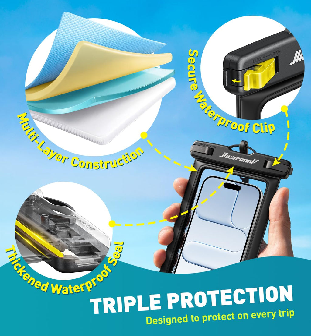 Hiearcool Universal Waterproof Case, Waterproof Phone Pouch Compatible for iPhone 14 13 12 11 Pro Max XS Plus Samsung Galaxy S22 Cellphone Up to 8.3", IPX8 Cellphone Dry Bag for Vacation-2 Pack