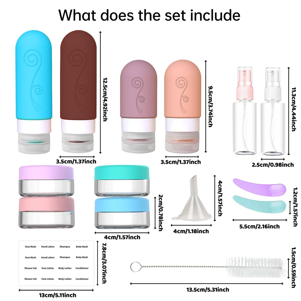 vodvob 16pack Travel Bottles for Toiletries,TSA Approved Silicone Travel Containers for Toiletries,Leak Proof Refillable Liqus Shampoo And Conditioner travel Essentials toiletry Bottles