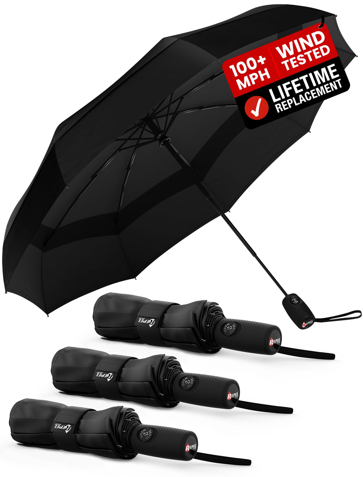 100 MPH Windproof Compact Auto-Folding Travel Umbrella