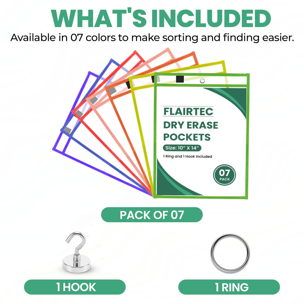 Job Ticket Holders | Reusable Dry Erase Pockets with Metal Rings & Hooks | Durable Clear Shop Sleeves for Work Order | Perfect for Classrooms