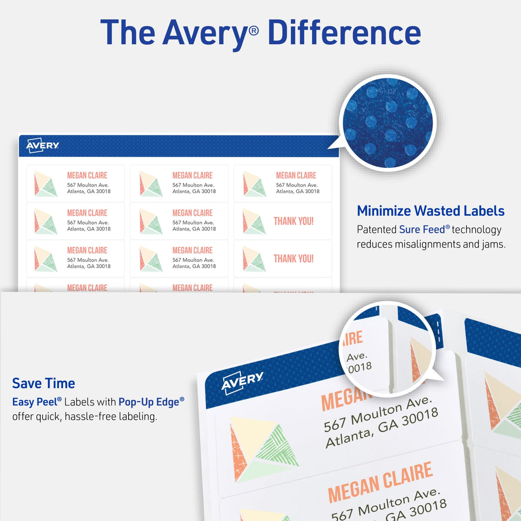 Avery Easy Peel Printable Address Labels with Sure Feed, 1" x 2-5/8" Customizable Stickers, White
