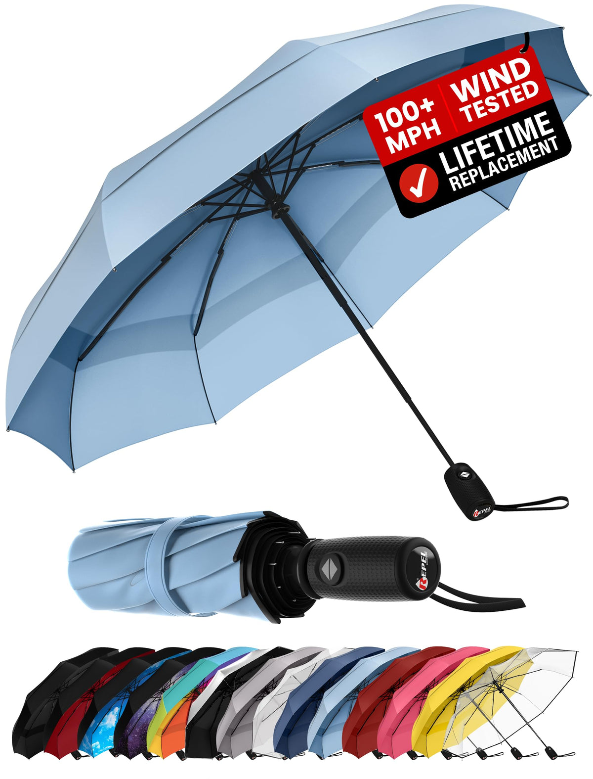 100 MPH Windproof Compact Auto-Folding Travel Umbrella