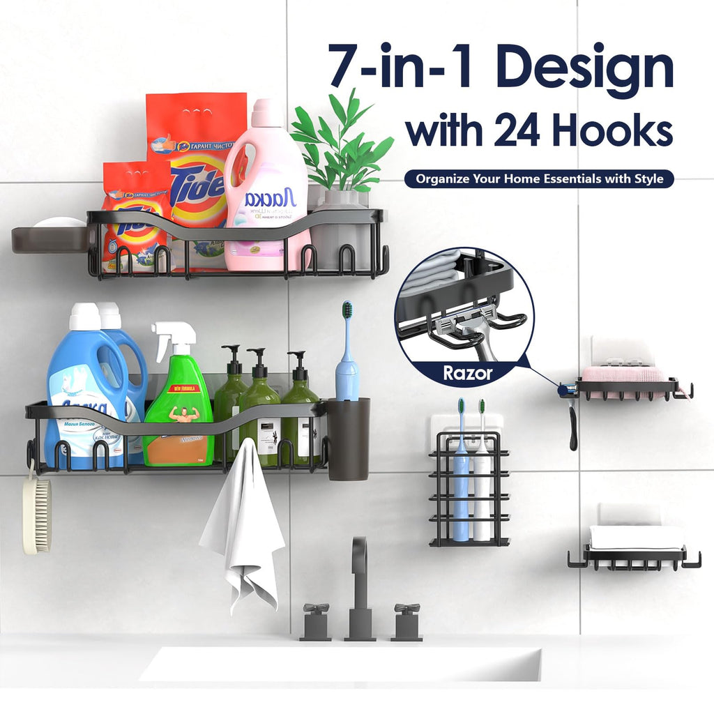 NESOMI 7-Pack Shower Caddy Adhesive,Stainless Steel Shower Organizer Shelf