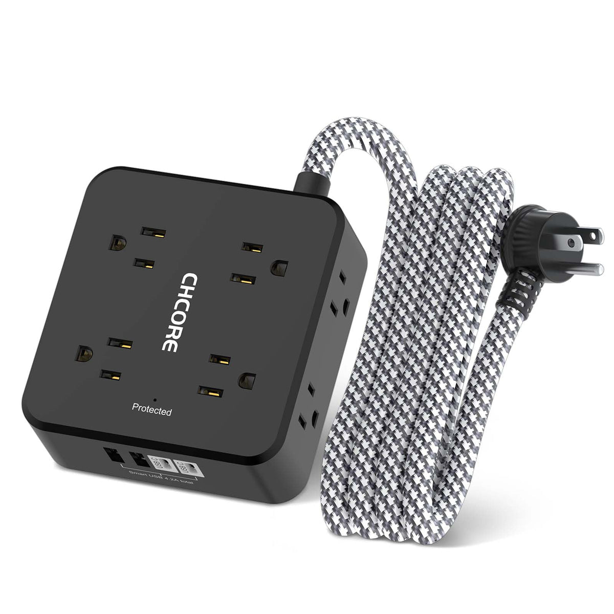 Surge Protector Power Strip - CHCORE Extension Cord with 8 Outlets with 4 USB (2 USB C) Charging Ports