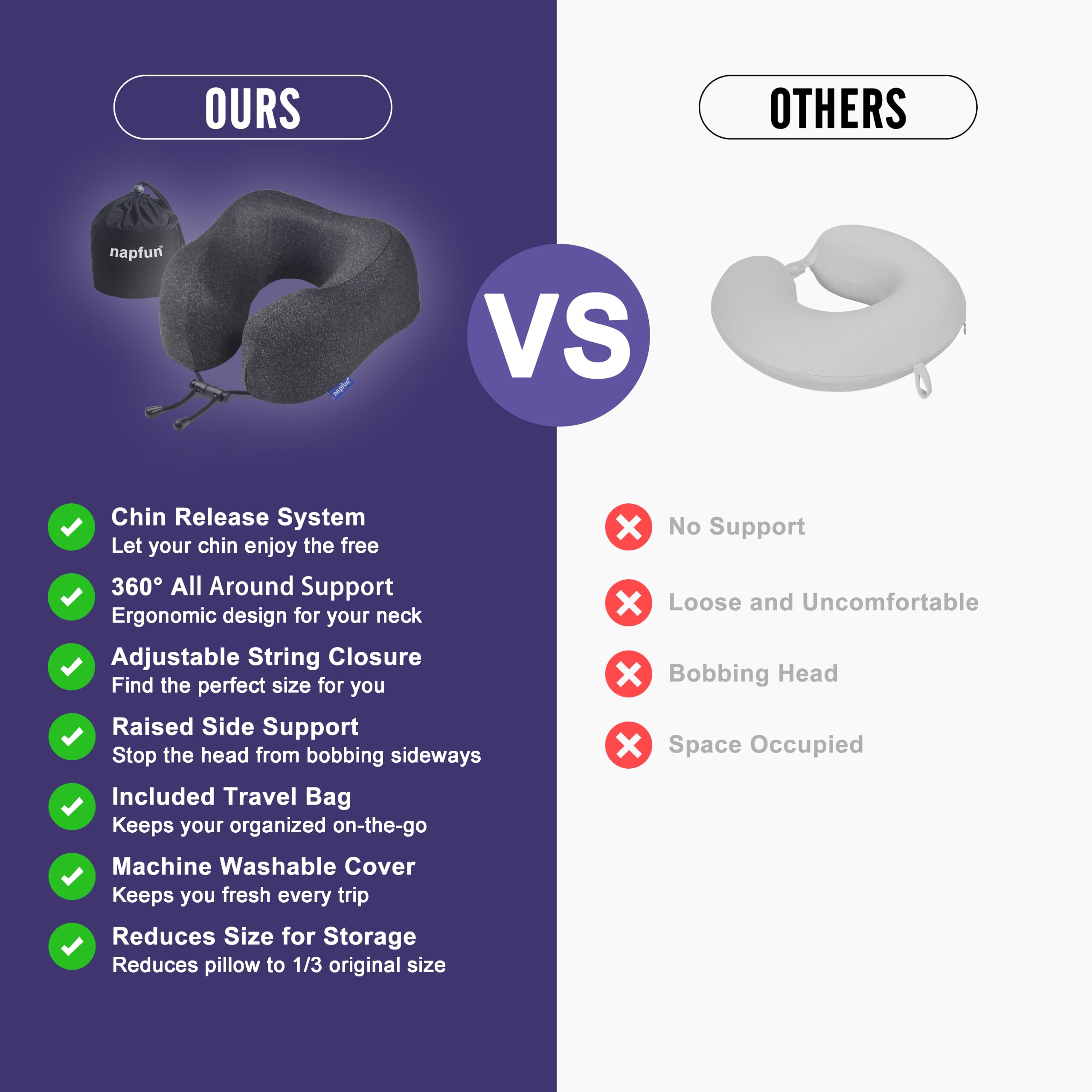 napfun Neck Pillow for Travel, Memory Foam Airplane Pillow