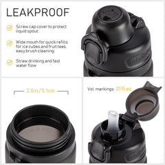 21 oz Collapsible Silicone Travel Bottle with Straw & Strap