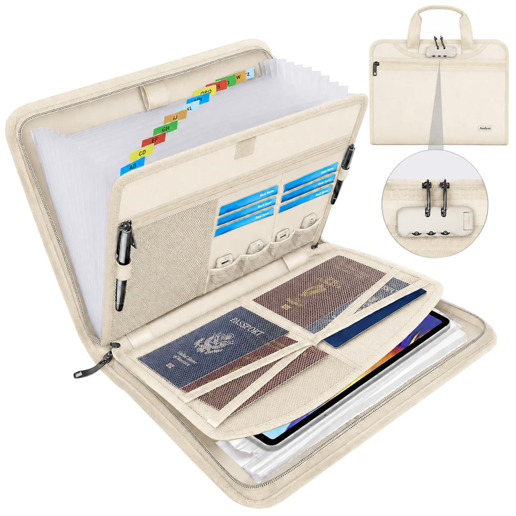 Important Document Organizer with Lock, Fireproof Accordion File Organizer