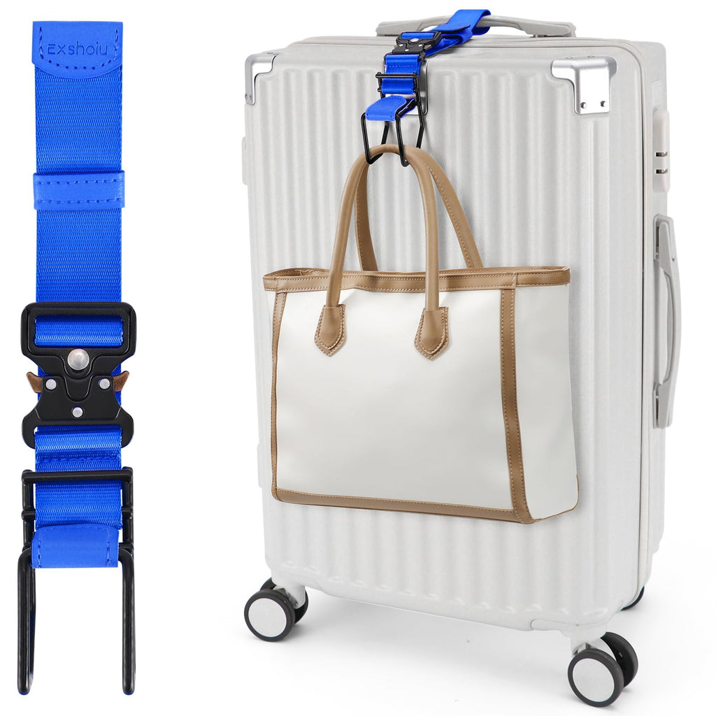 Exshoiu Luggage Hook Strap, J Hook Luggage Strap Flight Attendant with Hands Free, Adjustable Travel Luggage Straps for Add a Bag Hook