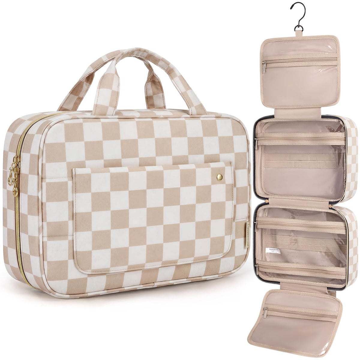 BAGSMART Toiletry Bag Travel Bag with Hanging Hook, Water-resistant Makeup Cosmetic Bag Travel Organizer for Accessories, Shampoo, Full-size Container, Toiletries