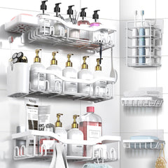 7-Pack Adhesive Stainless Steel Shower Caddy Organizer