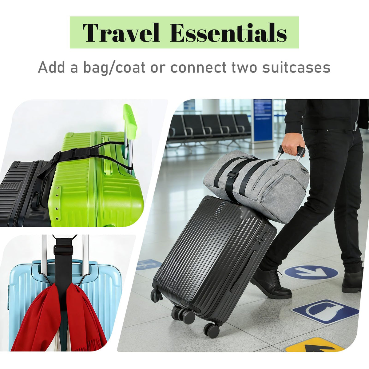 Multi Use Strong Adjustable Luggage Connector Straps for Suitcases