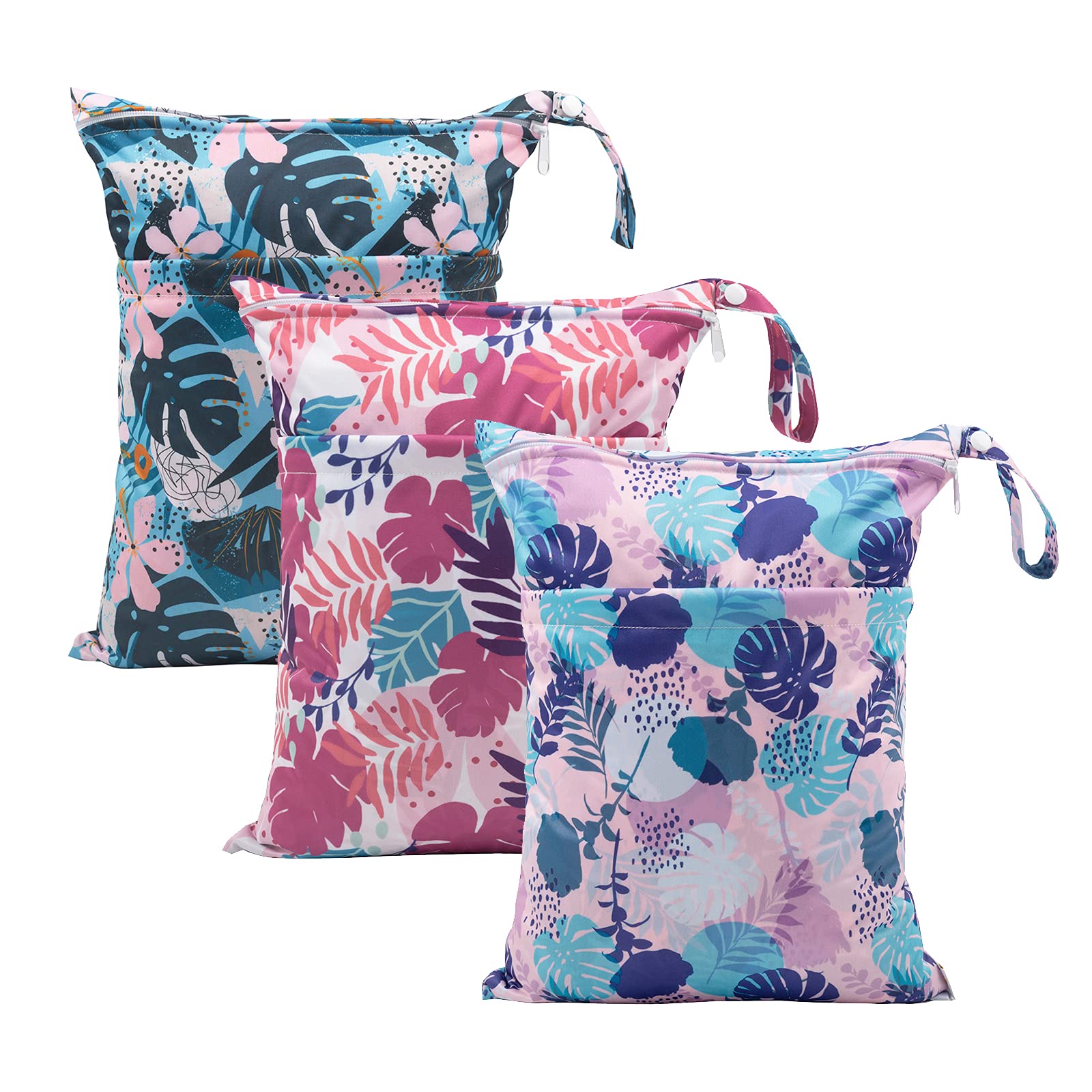 babygoal Wet Dry Bags for Baby Cloth Diapers, Washable Travel Bags, Beach, Pool, Gym Bag for Swimsuits & Wet Clothes with Two Zippered Pockets