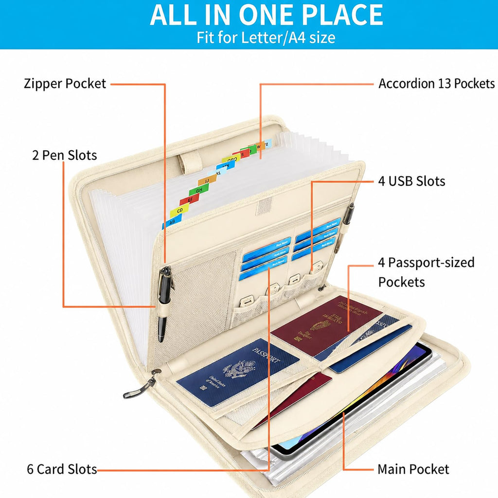 Important Document Organizer with Lock, Fireproof Accordion File Organizer