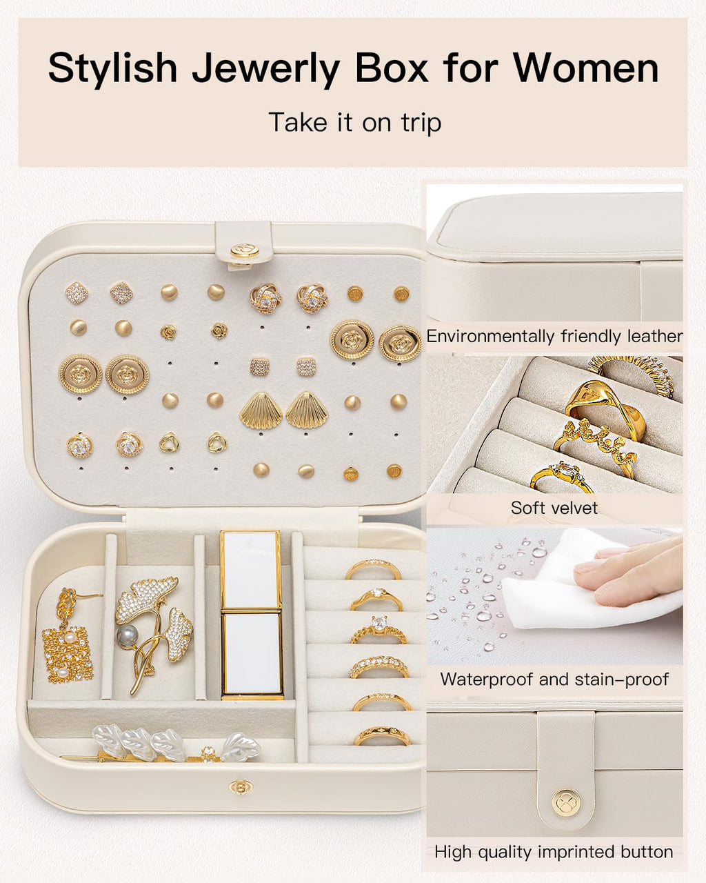 VLANDO Travel Jewelry Case, Portable Jewelry Earring Box Organizer