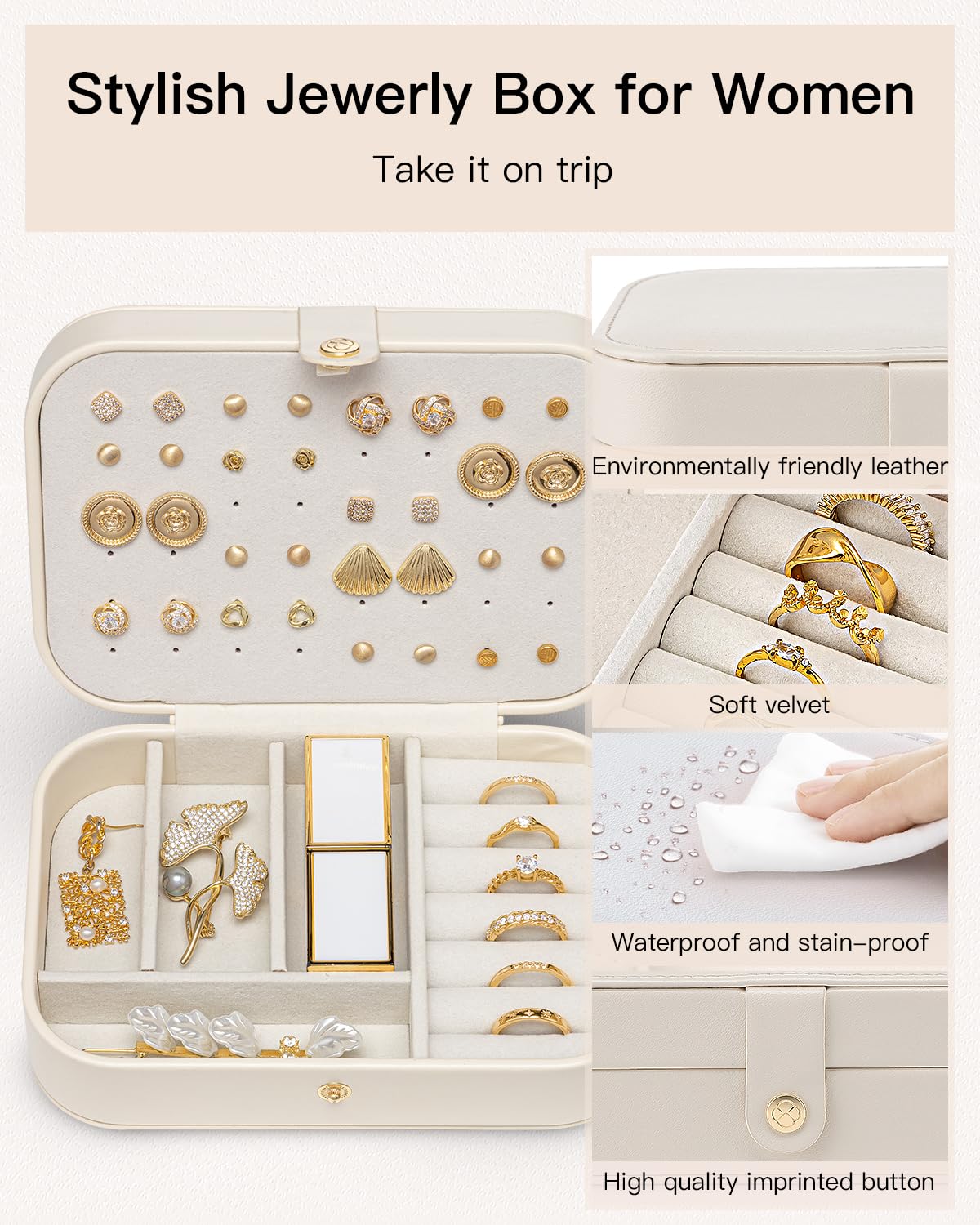 VLANDO Travel Jewelry Case, Portable Jewelry Earring Box Organizer