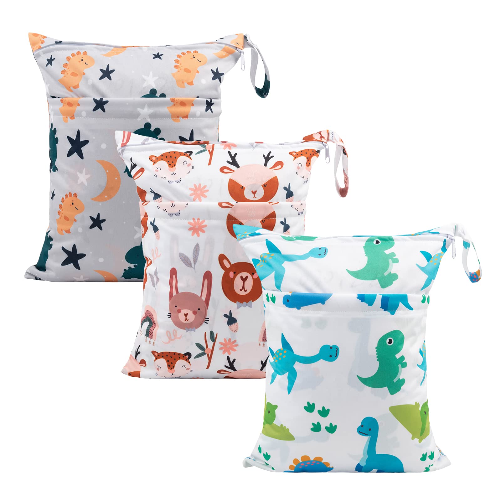 babygoal Wet Dry Bags for Baby Cloth Diapers, Washable Travel Bags, Beach, Pool, Gym Bag for Swimsuits & Wet Clothes with Two Zippered Pockets