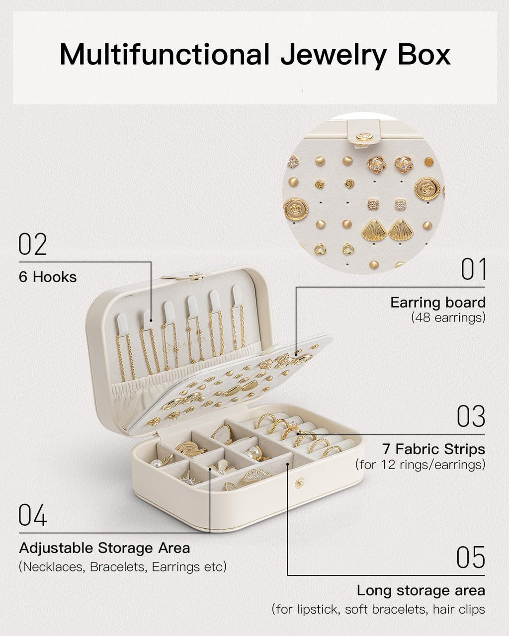 VLANDO Travel Jewelry Case, Portable Jewelry Earring Box Organizer