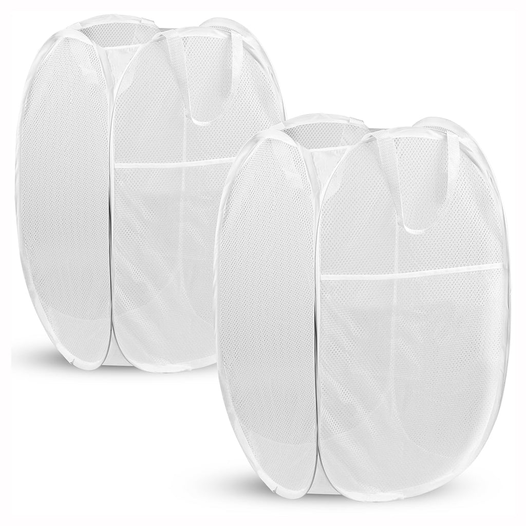 Pop Up Laundry Hamper, 70 L Collapsible Mesh Basket with Side Pocket, Large