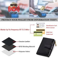 Compact RFID Blocking Leather Bifold Travel Wallet for Women