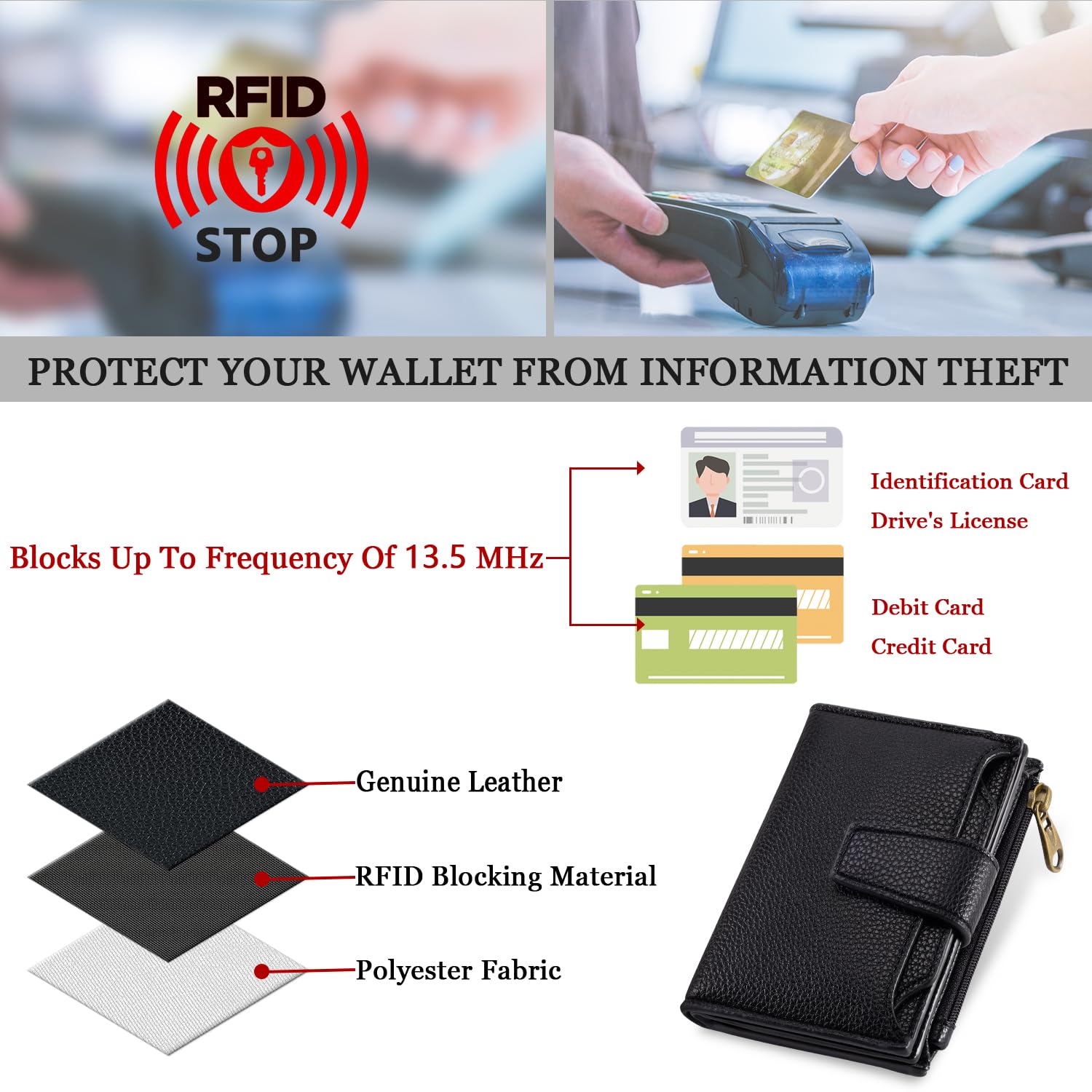 Airkit Wallet Women, Small Wallet for Women Leather, Ladies Bifold Compact RFID Blocking Credit Card Holder, Girls Mini Travel Purse, Pocket Passport Wallet with 4 ID Window