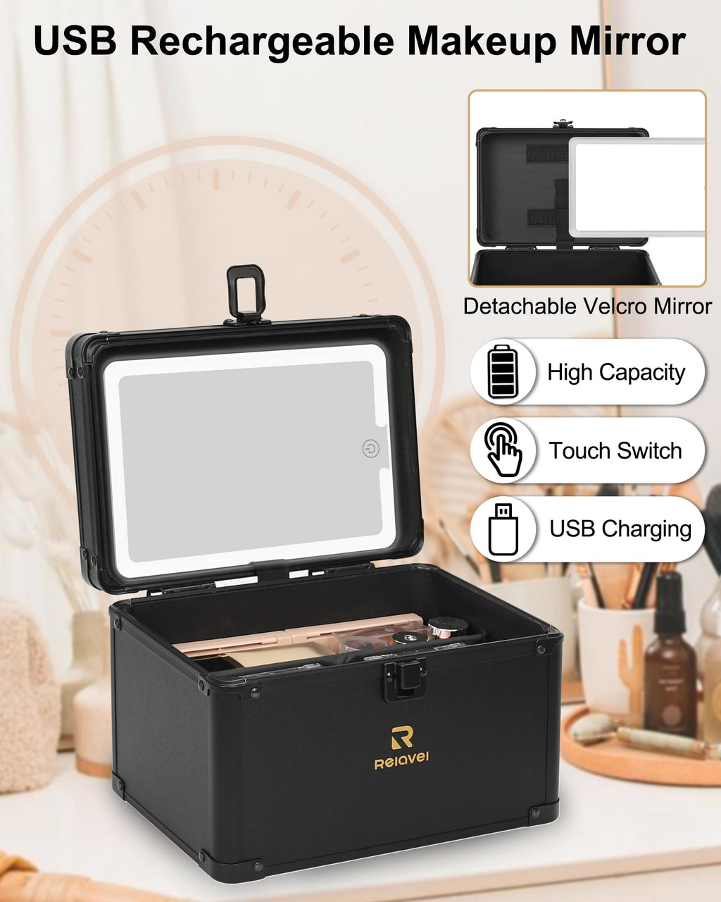 Relavel Makeup Case with Led Mirror