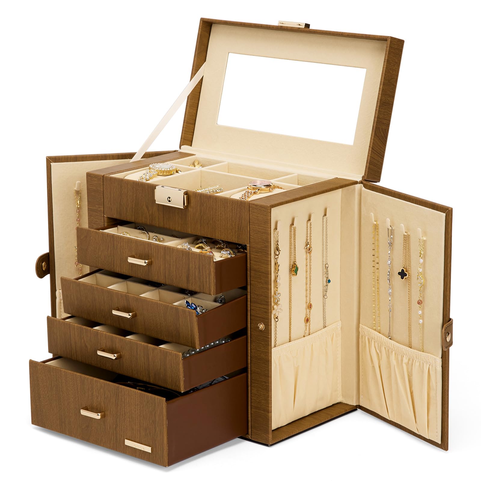Homde Large Jewelry Box for Women: 5-Layer Organizer with Lock for Dresser
