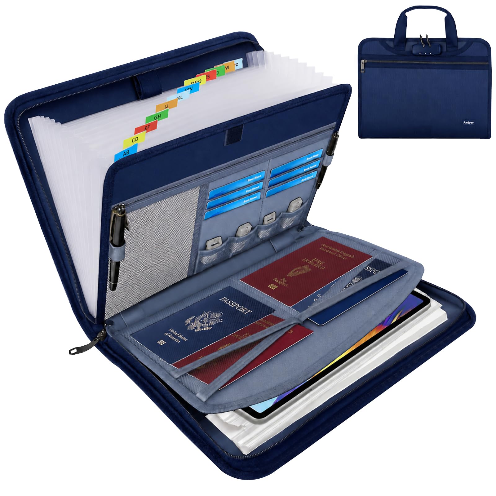 Important Document Organizer with Lock, Fireproof Accordion File Organizer