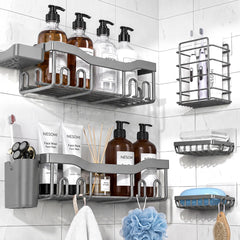 7-Pack Adhesive Stainless Steel Shower Caddy Organizer