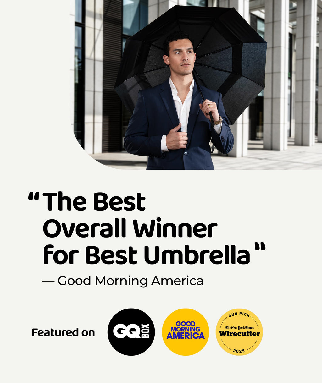 Windproof Travel Umbrella - Compact & Withstands Winds up to 100MPH, Strongest Premium Auto Folding Umbrella for Rain and Sun - Durable, Light & Portable for Women & Men, Fits Backpack & Cars