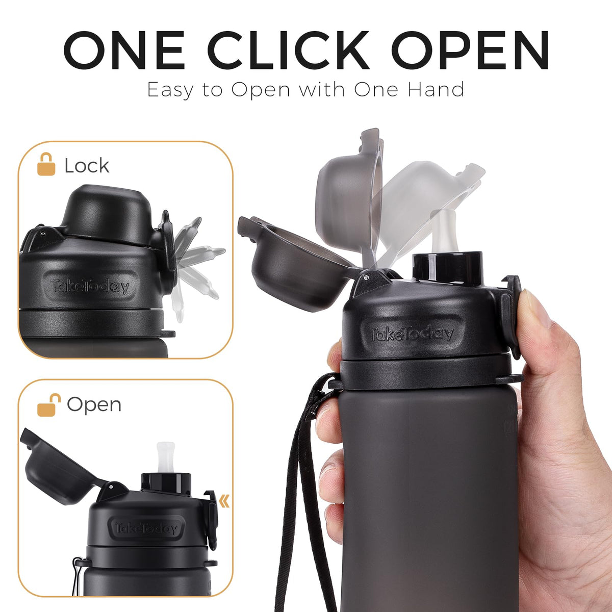 21 oz Collapsible Silicone Travel Bottle with Straw & Strap