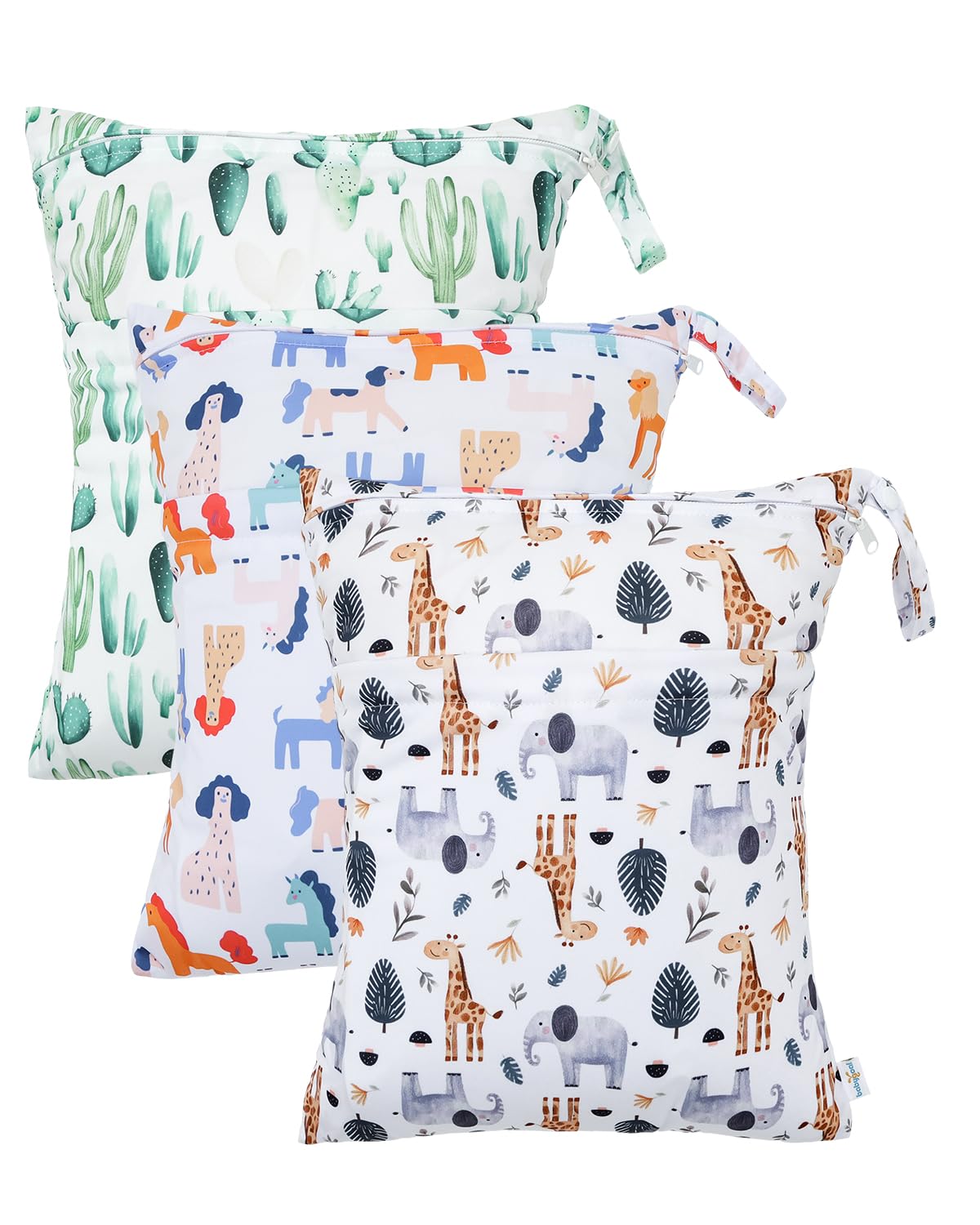 babygoal Wet Dry Bags for Baby Cloth Diapers, Washable Travel Bags, Beach, Pool, Gym Bag for Swimsuits & Wet Clothes with Two Zippered Pockets