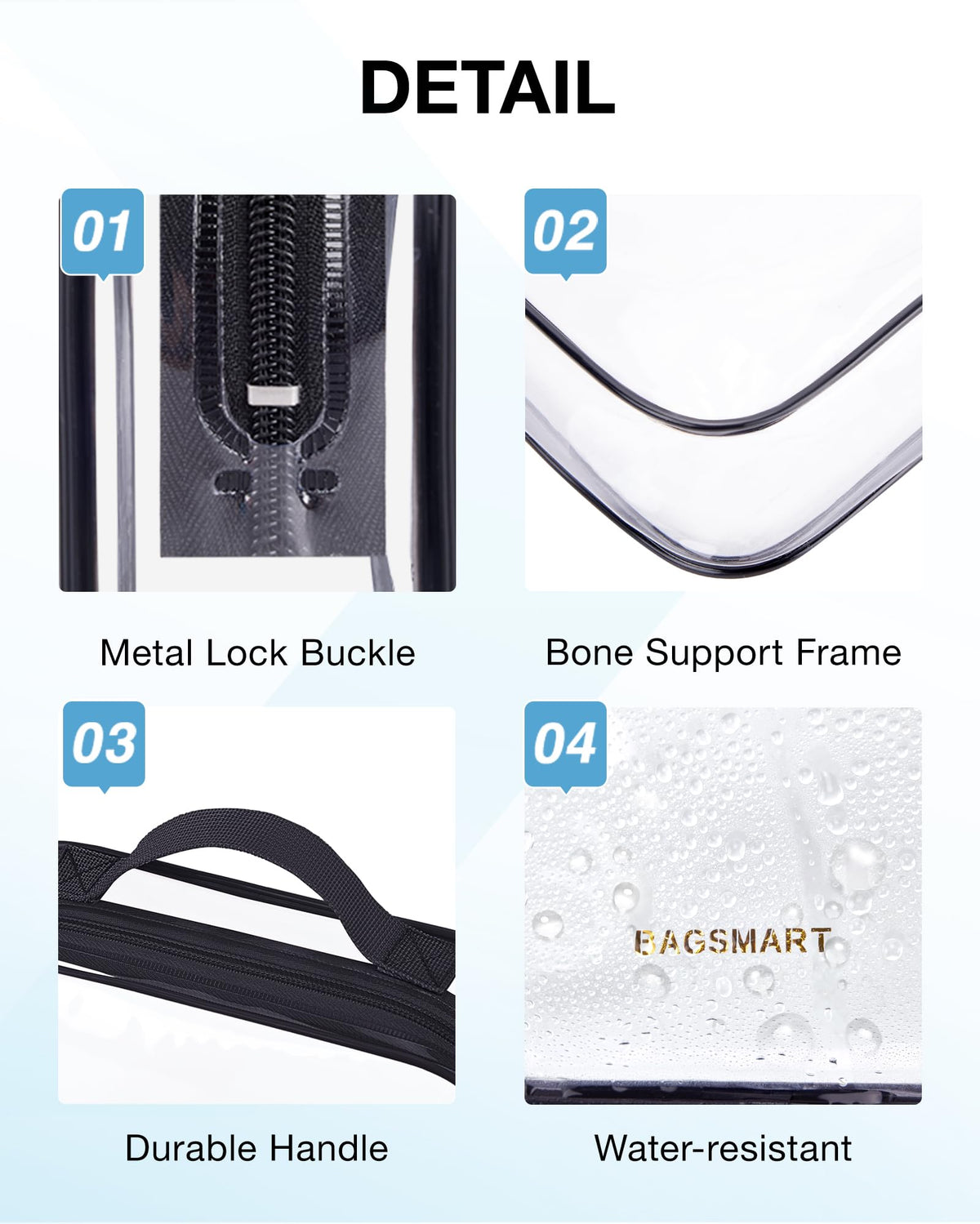 3-Pack TSA-Approved Clear Quart-Size Travel Toiletry Bags