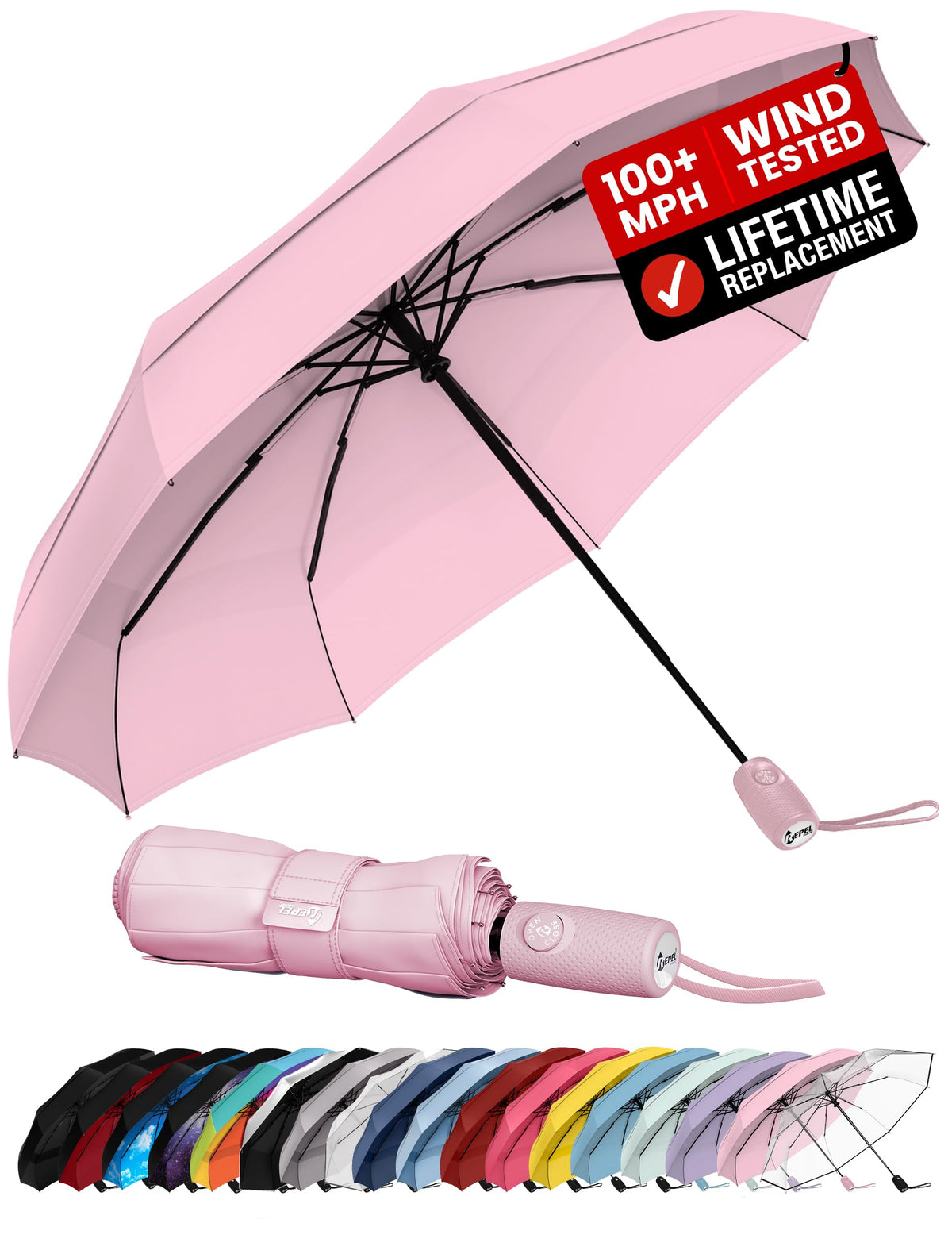 100 MPH Windproof Compact Auto-Folding Travel Umbrella