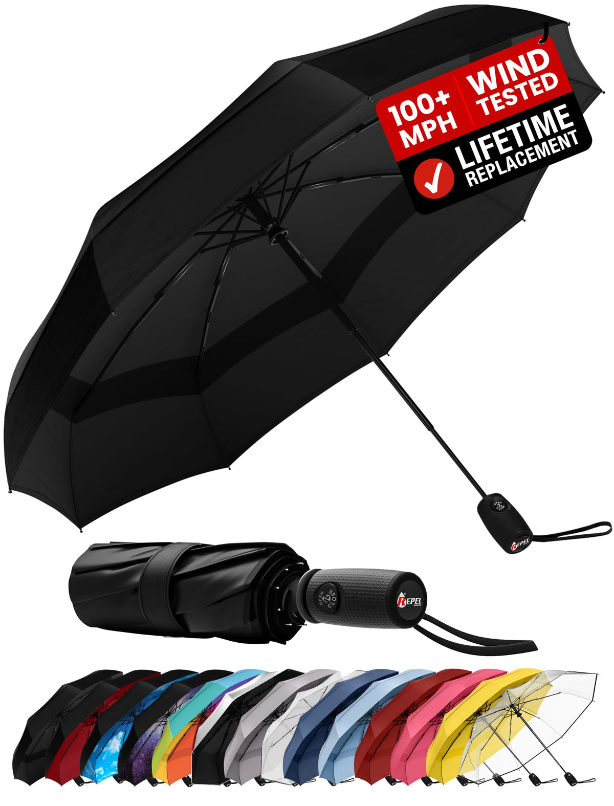 100 MPH Windproof Compact Auto-Folding Travel Umbrella