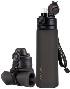 21 oz Collapsible Silicone Travel Bottle with Straw & Strap