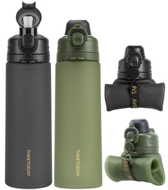 21 oz Collapsible Silicone Travel Bottle with Straw & Strap