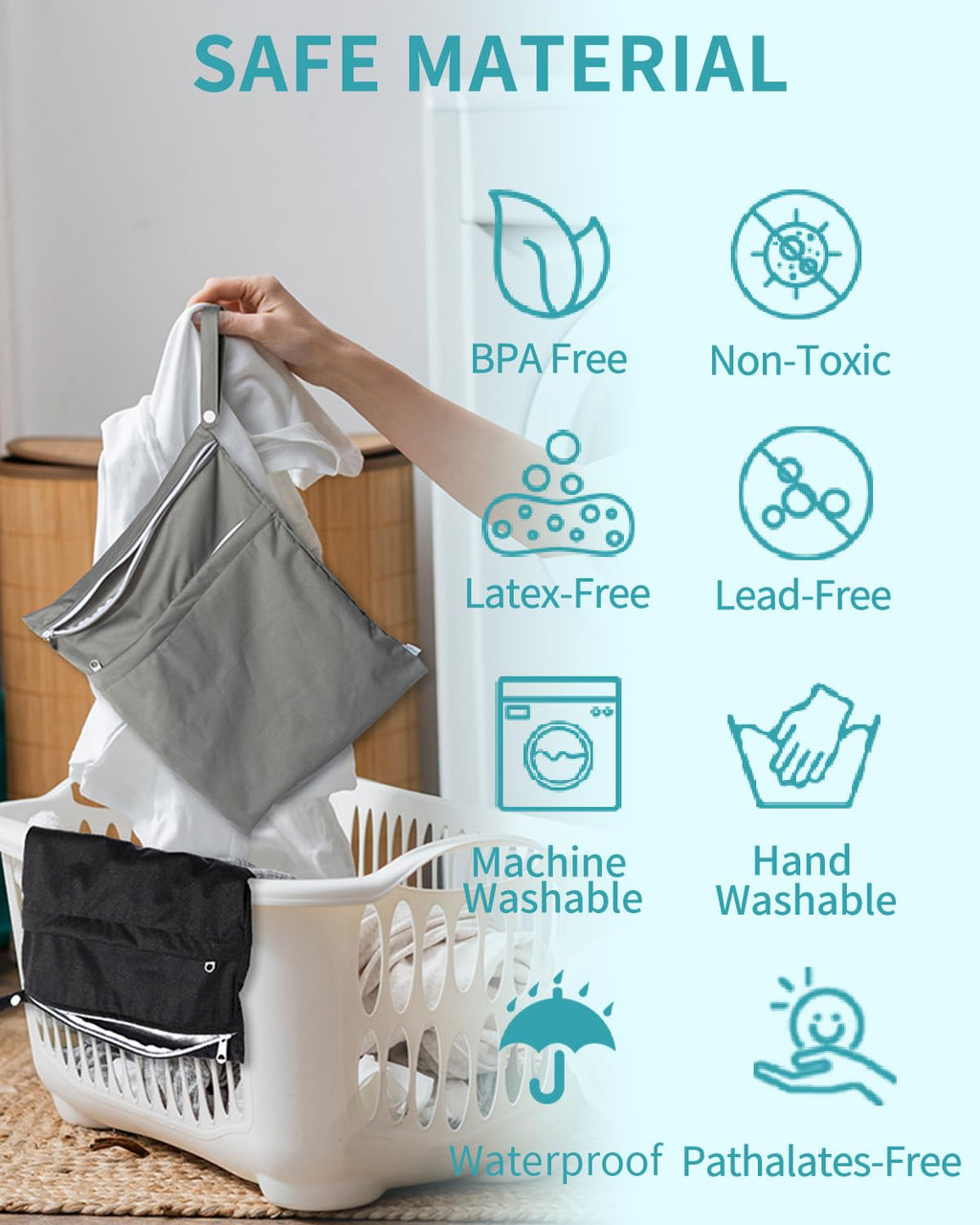 babygoal Wet Dry Bags for Baby Cloth Diapers, Washable Travel Bags, Beach, Pool, Gym Bag for Swimsuits & Wet Clothes with Two Zippered Pockets