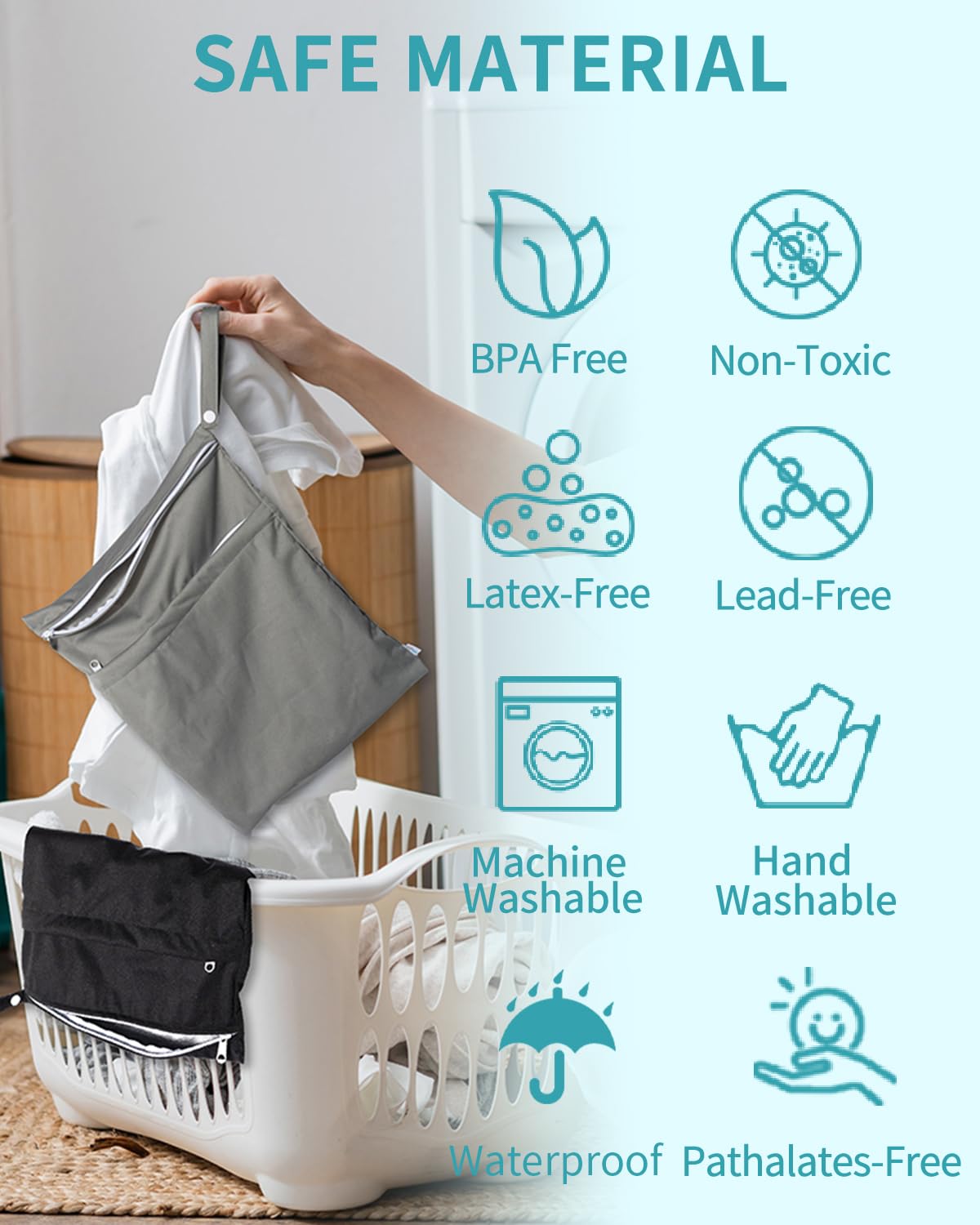 babygoal Wet Dry Bags for Baby Cloth Diapers, Washable Travel Bags, Beach, Pool, Gym Bag for Swimsuits & Wet Clothes with Two Zippered Pockets