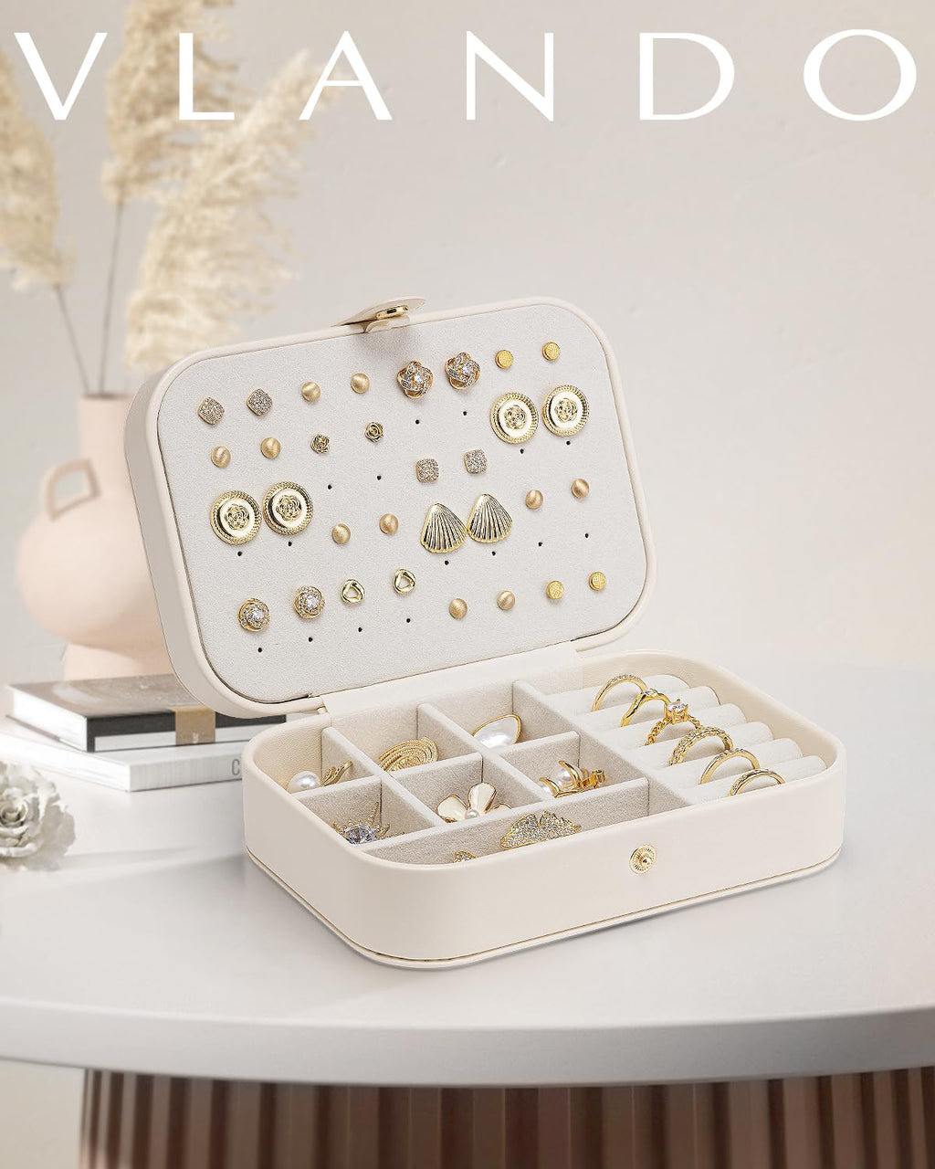 VLANDO Travel Jewelry Case, Portable Jewelry Earring Box Organizer