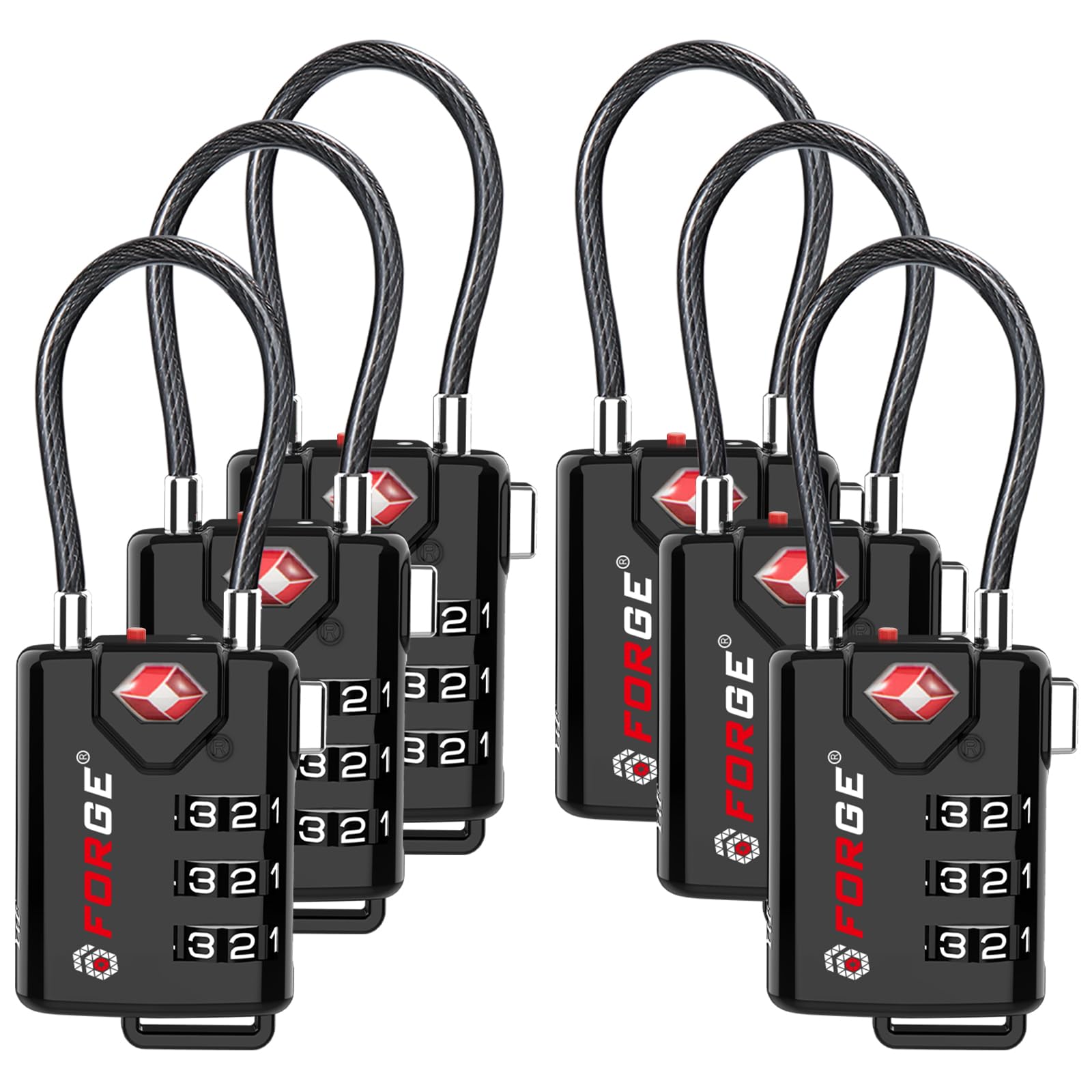 TSA Approved Cable Luggage Locks, Re-settable Combination with Alloy Body
