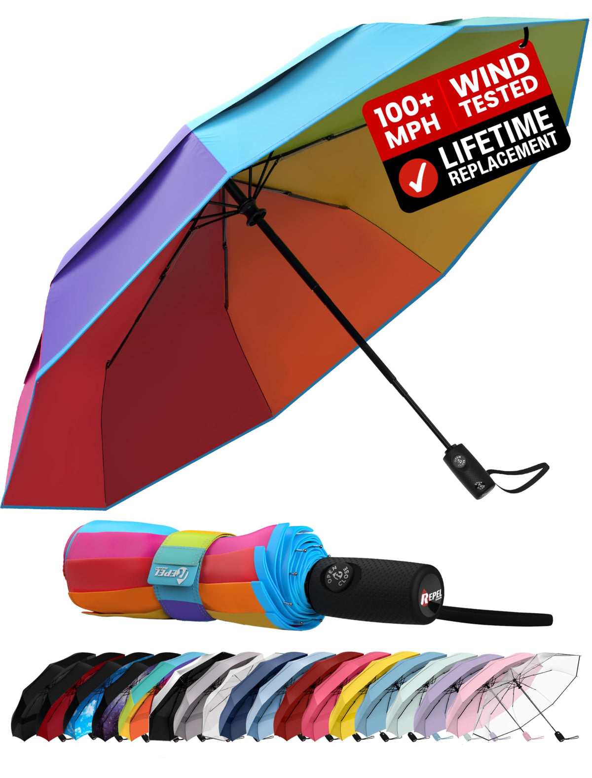 100 MPH Windproof Compact Auto-Folding Travel Umbrella