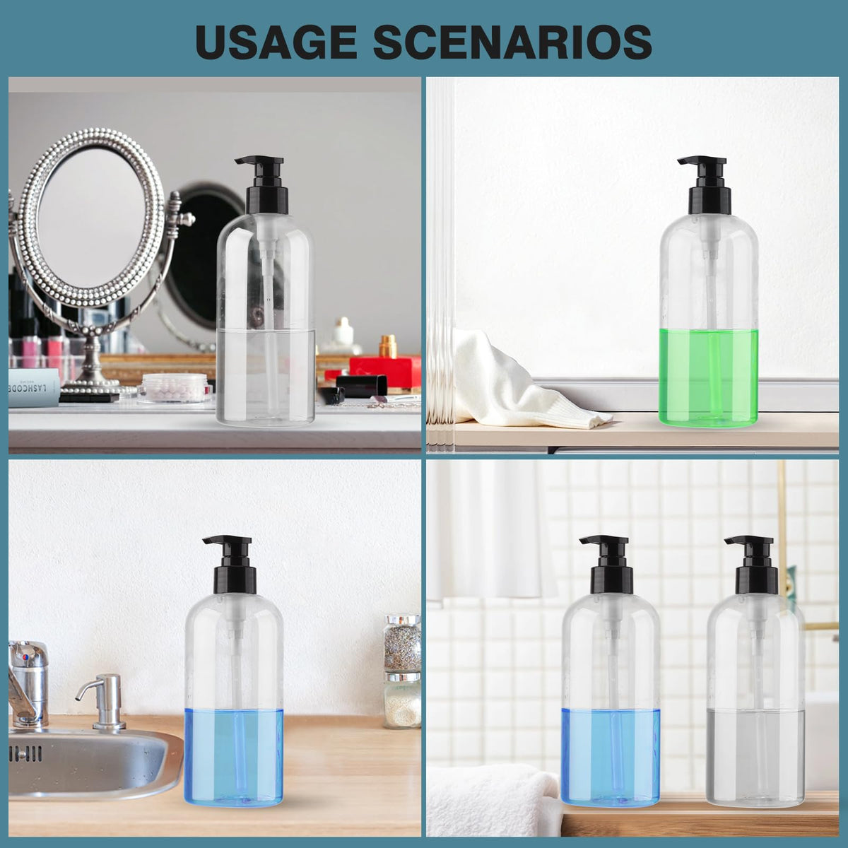 KREMORV Plastic Pump Bottles Dispenser 2Pack Empty Shampoo Bottle BPA Free