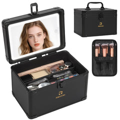 LED Mirror Makeup Travel Case with Adjustable Dividers