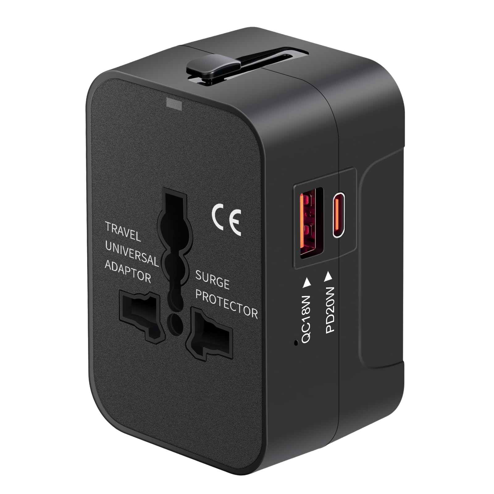 Travel Adapter with USB C, Universal All in One Worldwide Travel Adapter Power Converters Wall Charger AC Power Plug Adapter USB Type C Charging Ports for USA EU UK AUS Black