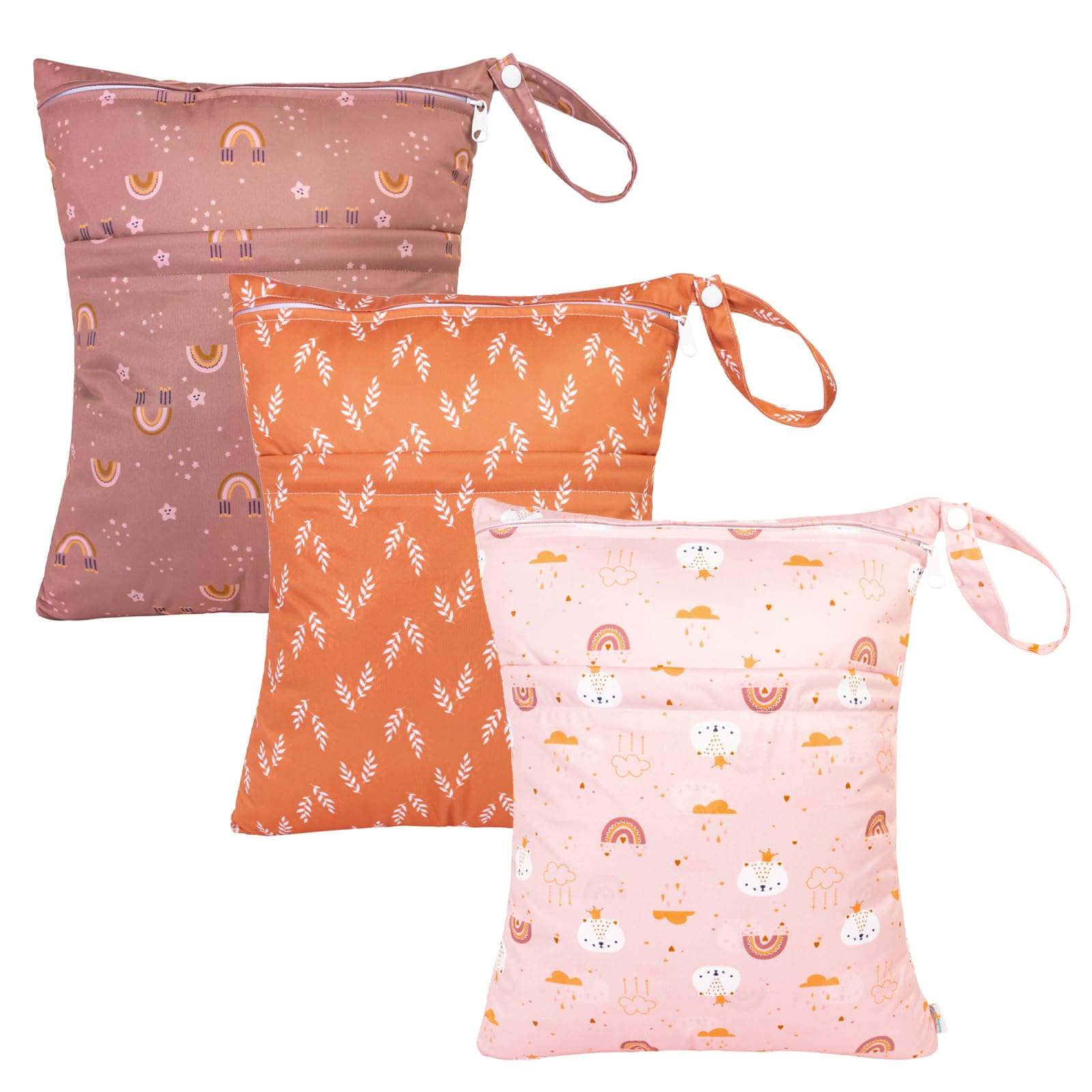 babygoal Wet Dry Bags for Baby Cloth Diapers, Washable Travel Bags, Beach, Pool, Gym Bag for Swimsuits & Wet Clothes with Two Zippered Pockets