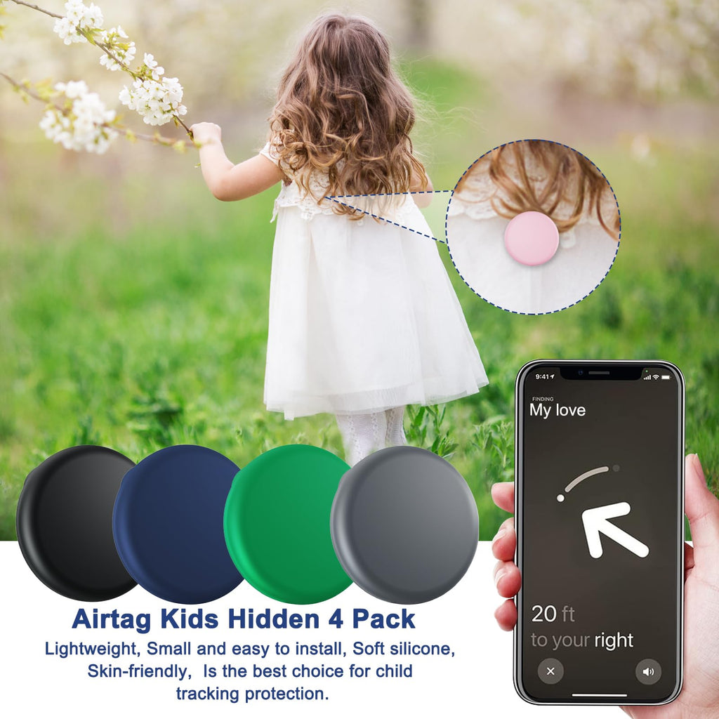 Bingcok AirTag Cover-4 Pack Apple Kids Hidden Case, AirTag Holder with Invisible Pin, Anti Lost, for Kids, Elderly, Luggage, Clothing